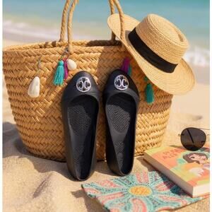 Crocs Gianna Ballet Fat Silver Disc Comfort Black Shoes Slip On Womens Size 7